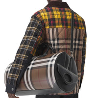 DARK BIRCH BROWN Grand sac The Barrel en cuir check