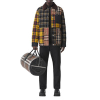 DARK BIRCH BROWN Grand sac The Barrel en cuir check