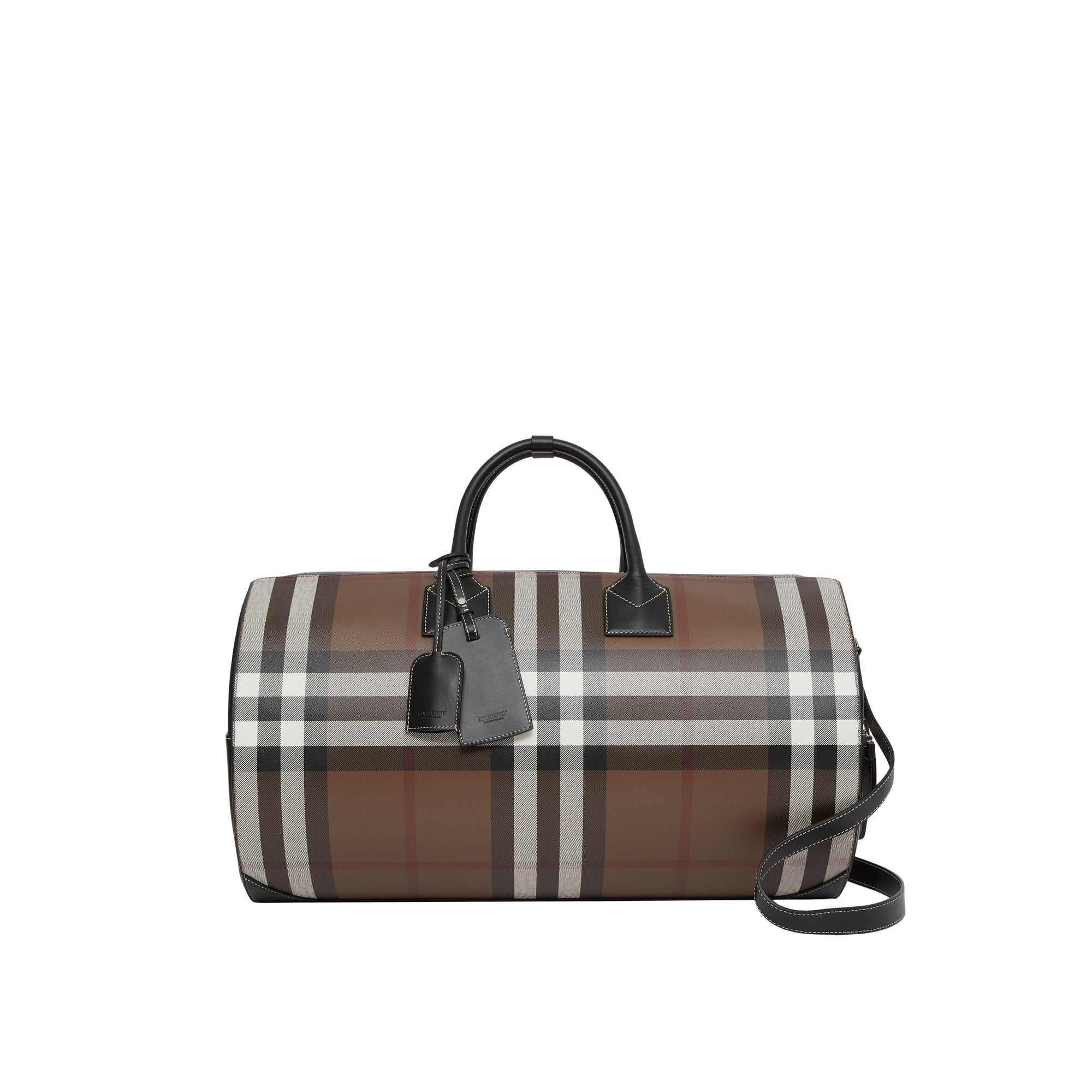 DARK BIRCH BROWN Grand sac The Barrel en cuir check