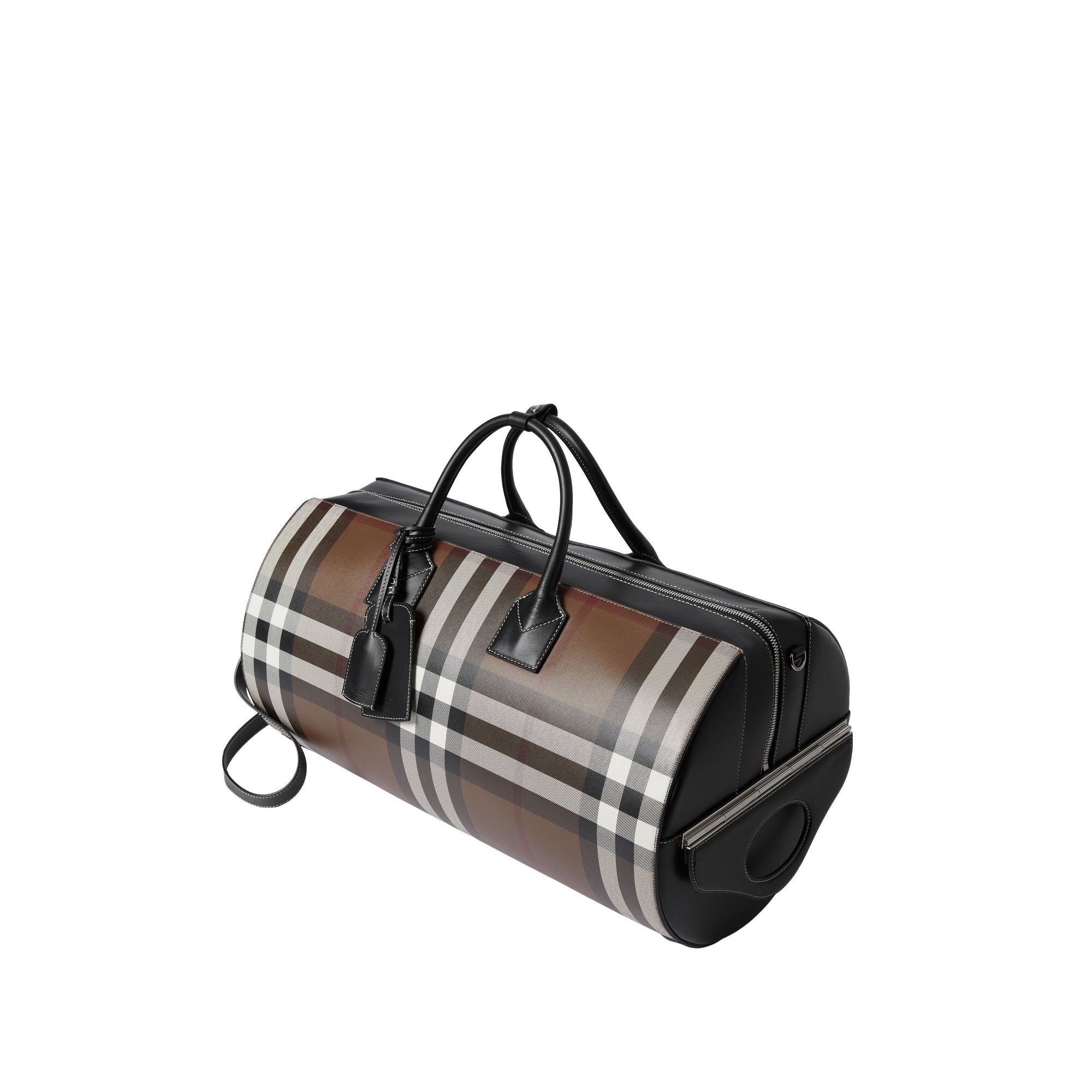 DARK BIRCH BROWN Grand sac The Barrel en cuir check