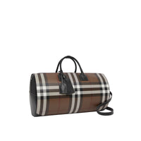 DARK BIRCH BROWN Grand sac The Barrel en cuir check