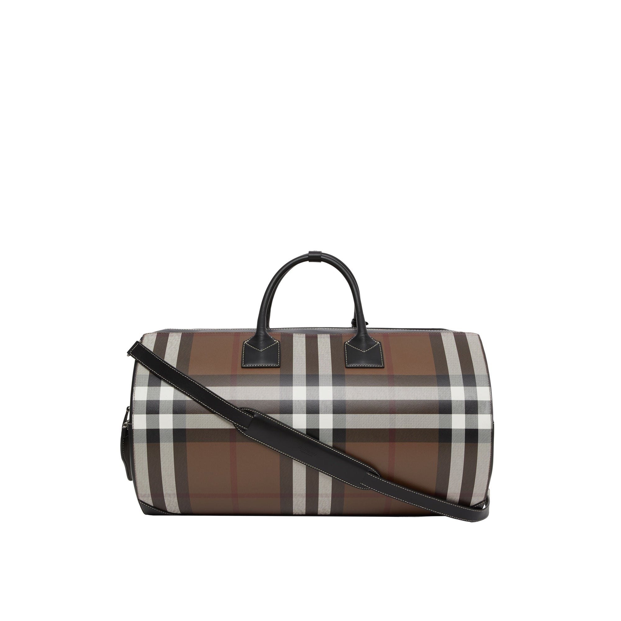 DARK BIRCH BROWN Grand sac The Barrel en cuir check