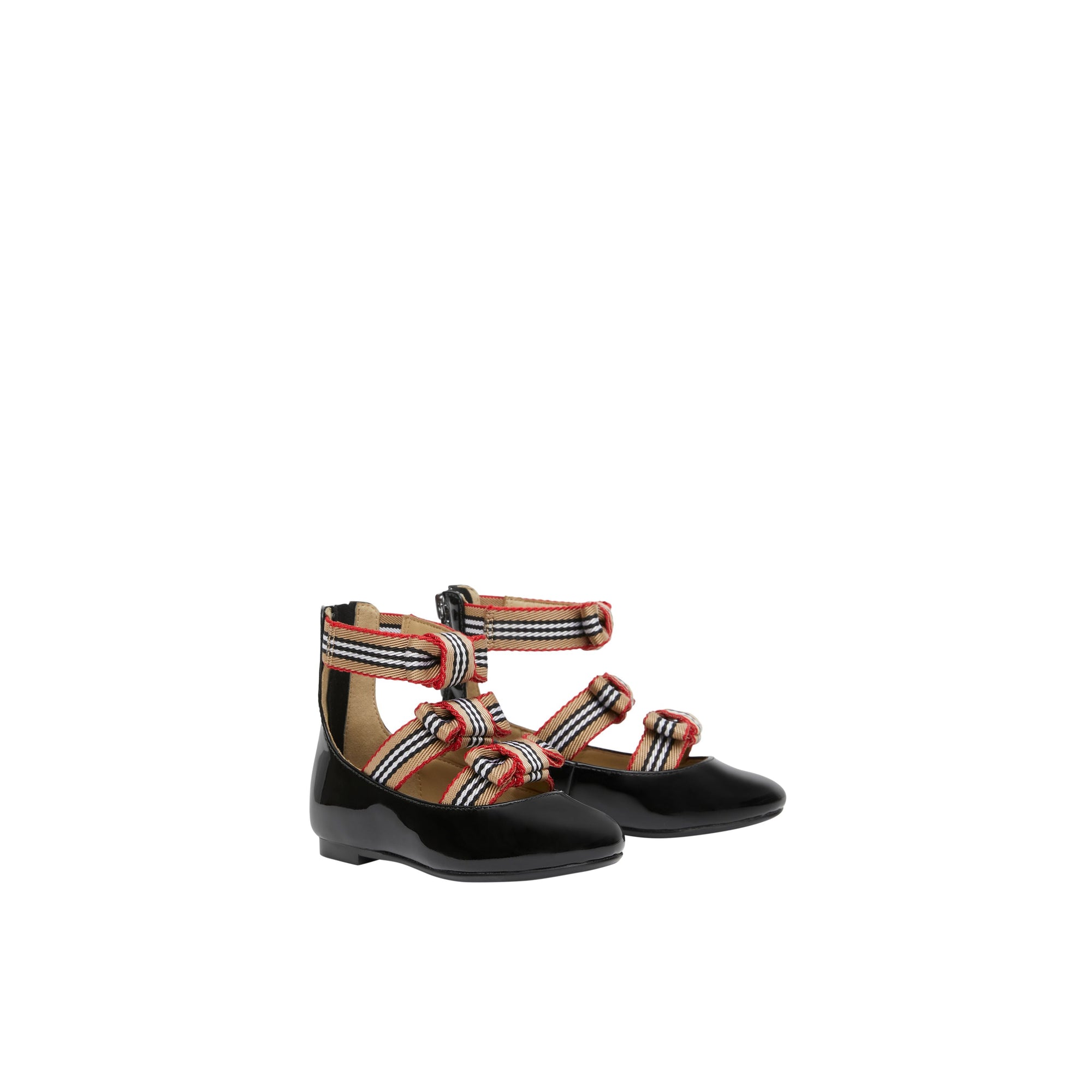 BLACK Chaussures en cuir verni avec nœuds à rayures iconiques