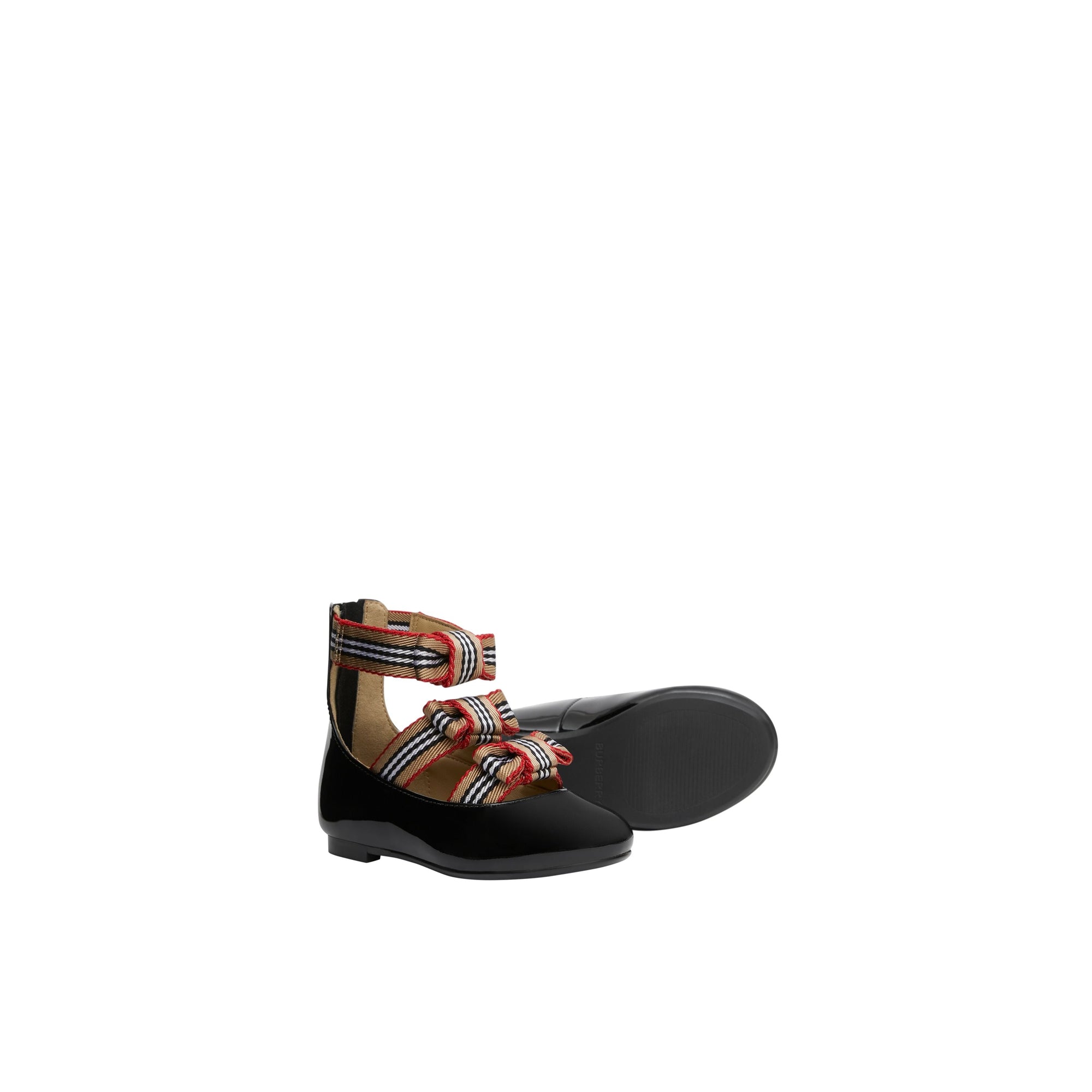 BLACK Chaussures en cuir verni avec nœuds à rayures iconiques