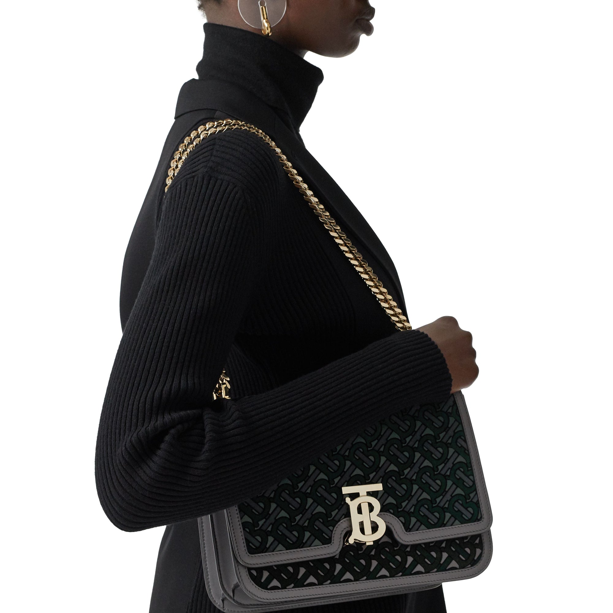 Sac TB moyen en cuir floqué Monogram - Vert Forêt