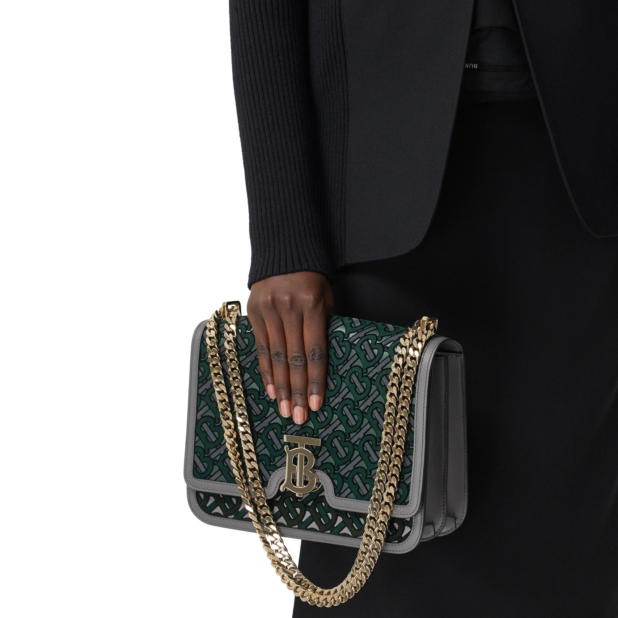Sac TB moyen en cuir floqué monogram - Vert forêt