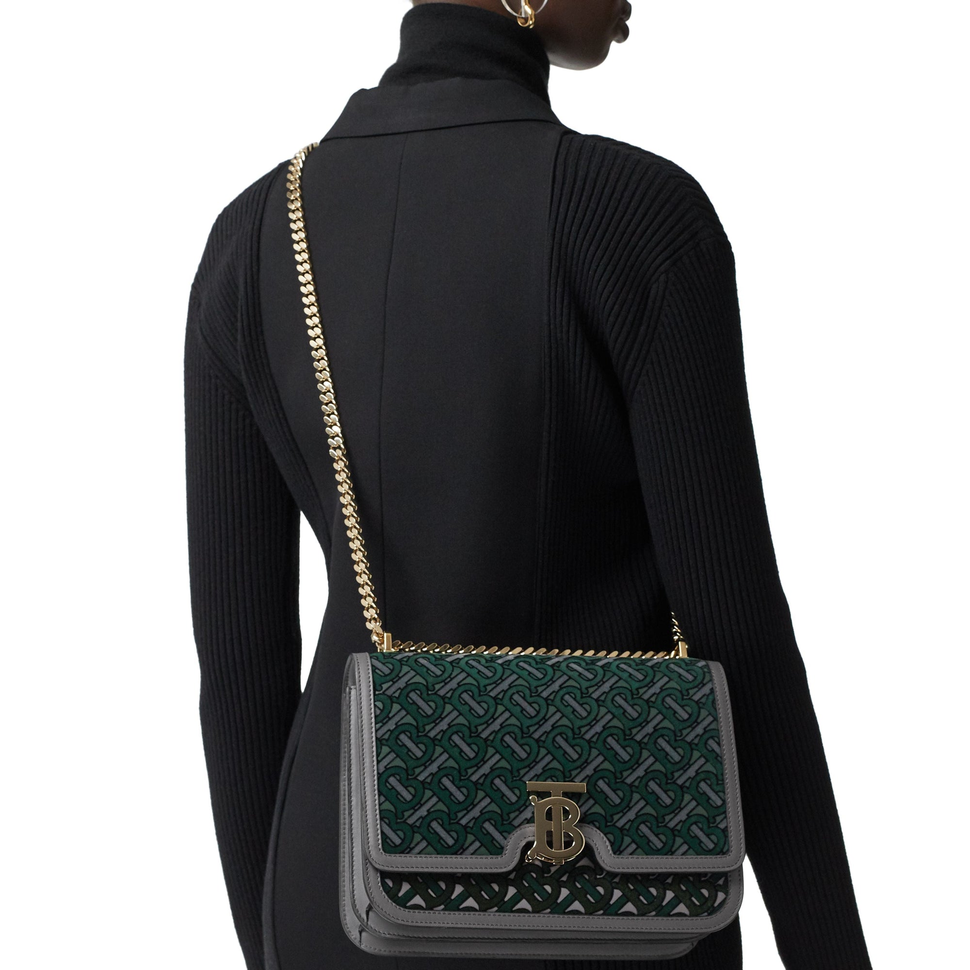 Sac TB moyen en cuir floqué monogram - Vert forêt