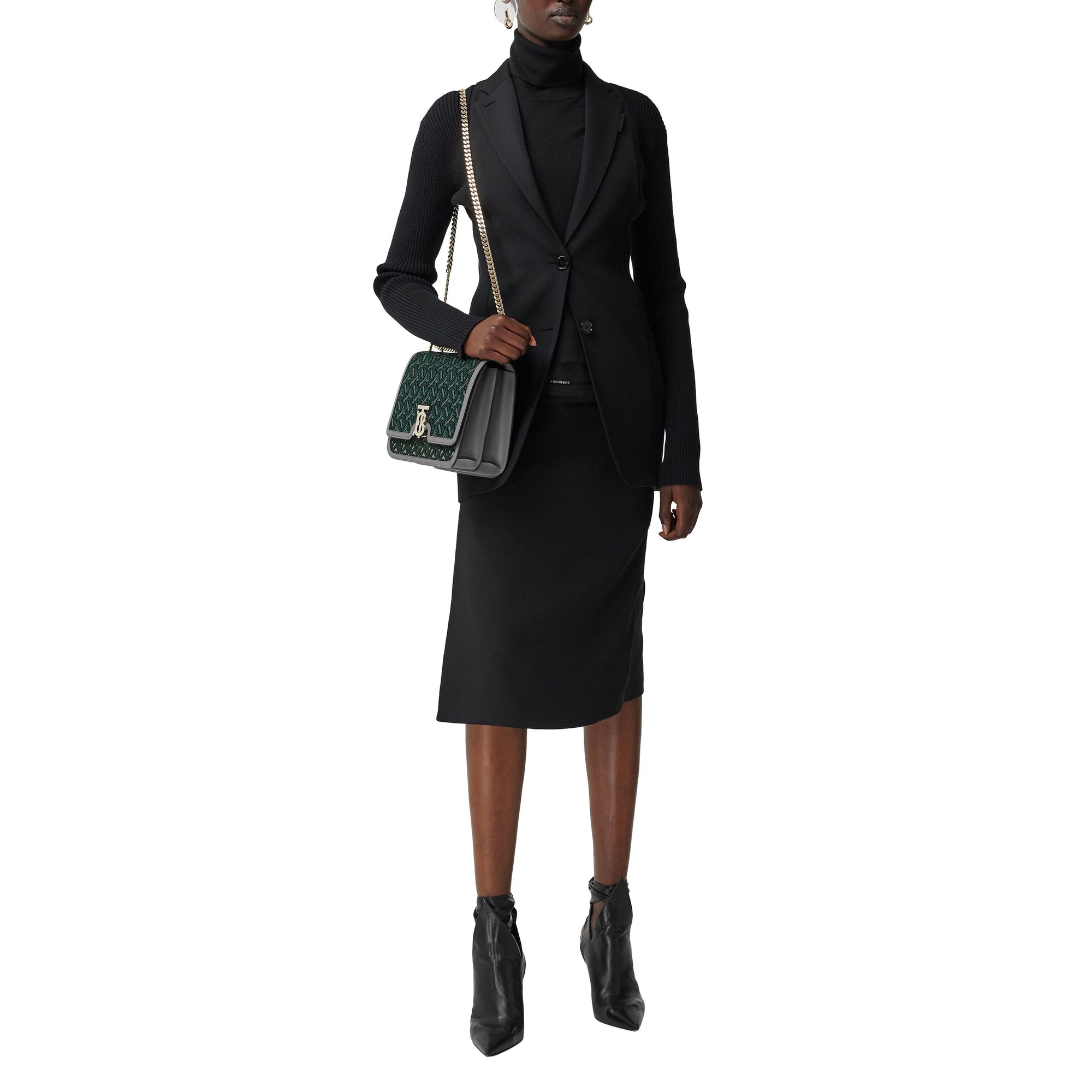 Sac TB moyen en cuir floqué monogram - Vert forêt