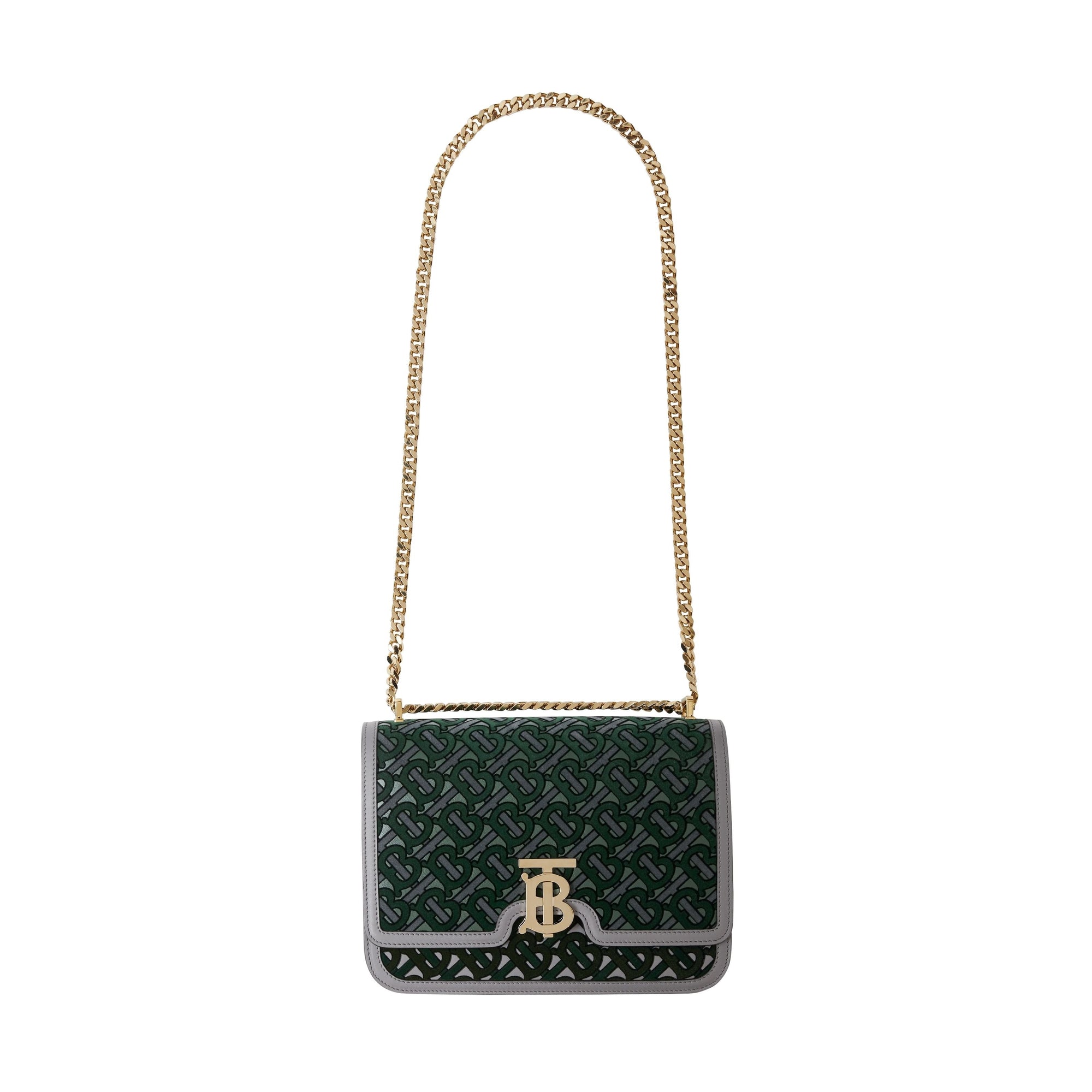 Sac TB moyen en cuir floqué monogram - Vert forêt