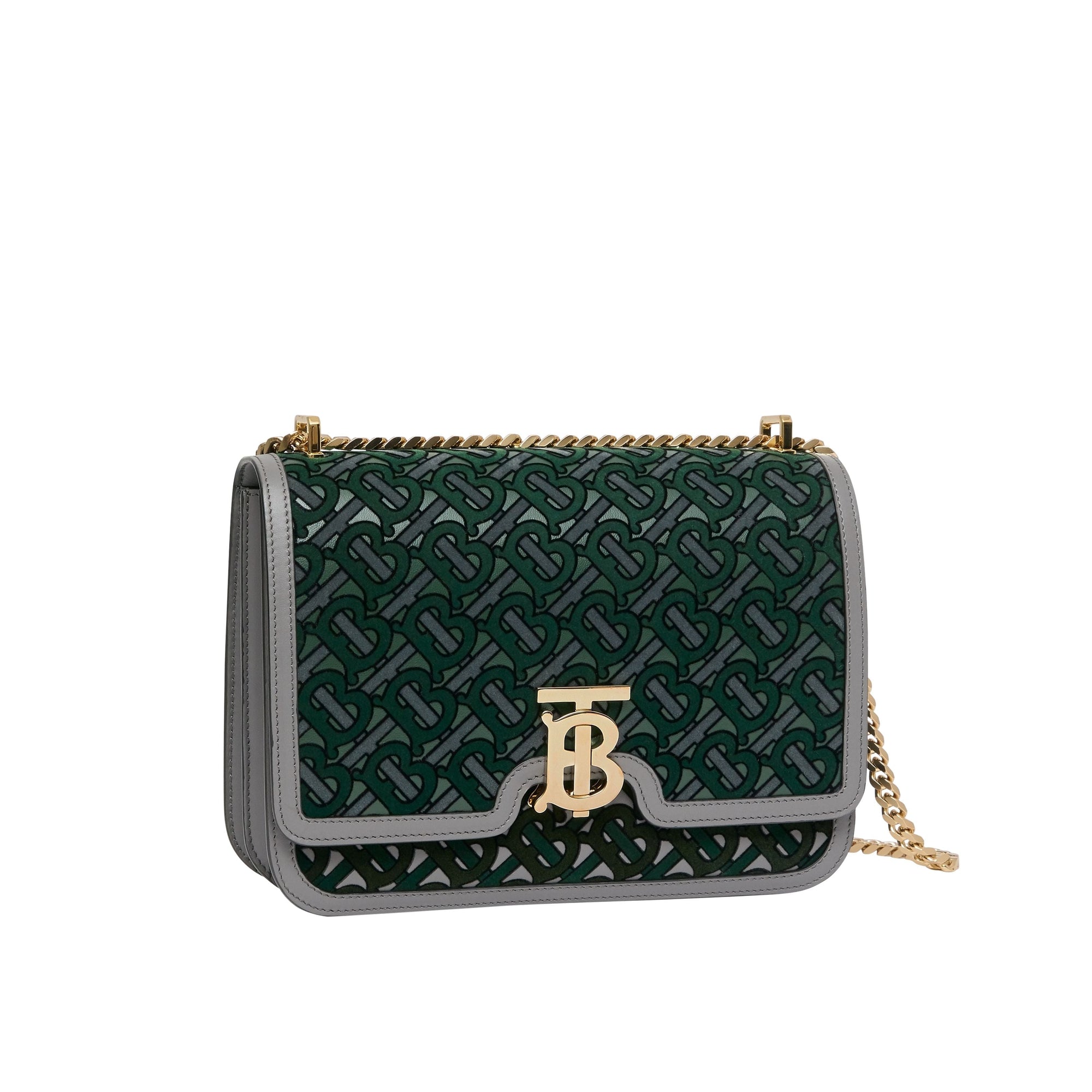 Sac TB moyen en cuir floqué monogram - Vert forêt