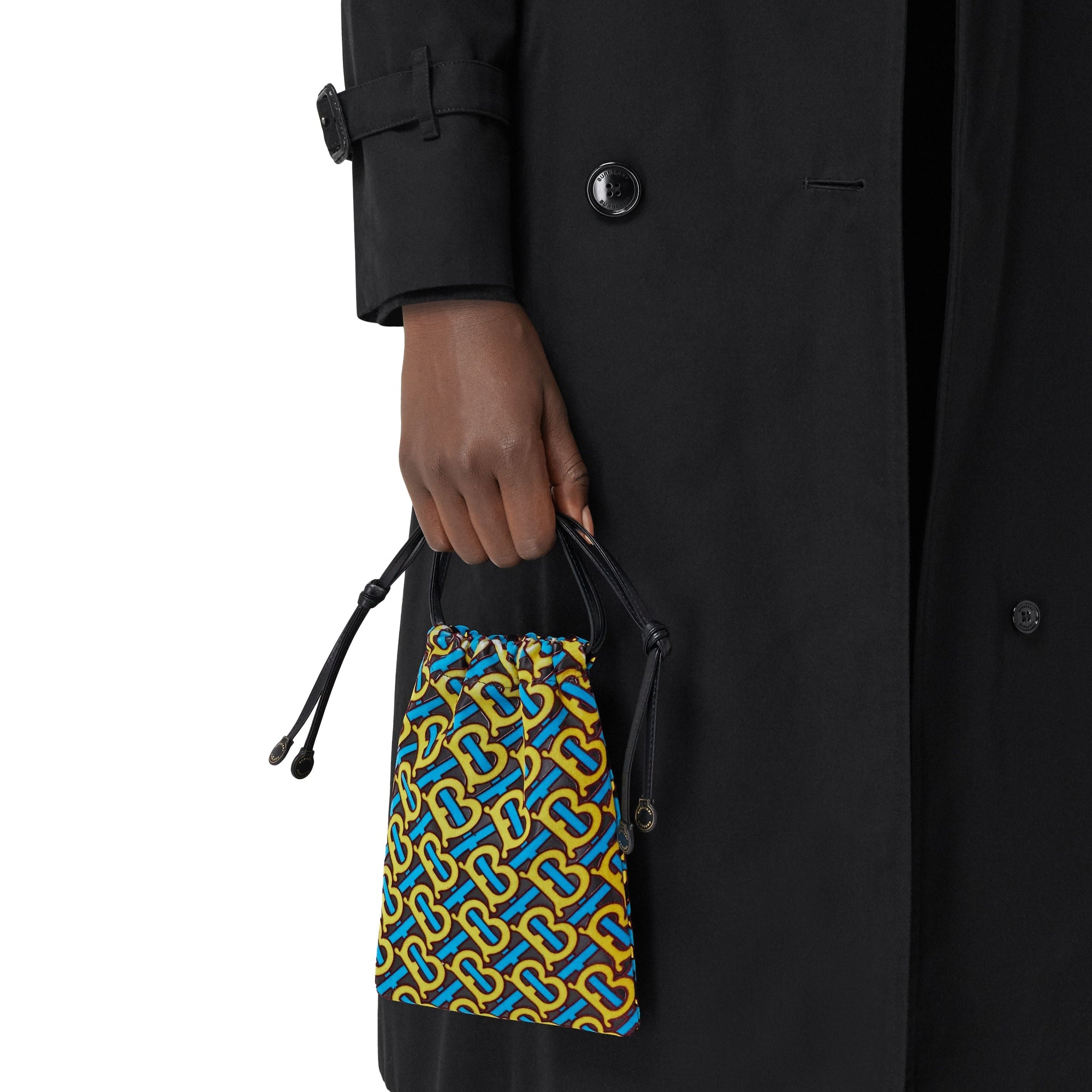 Petit sac pochon à cordon de serrage en cuir d'agneau floqué monogram - Quartz jaune