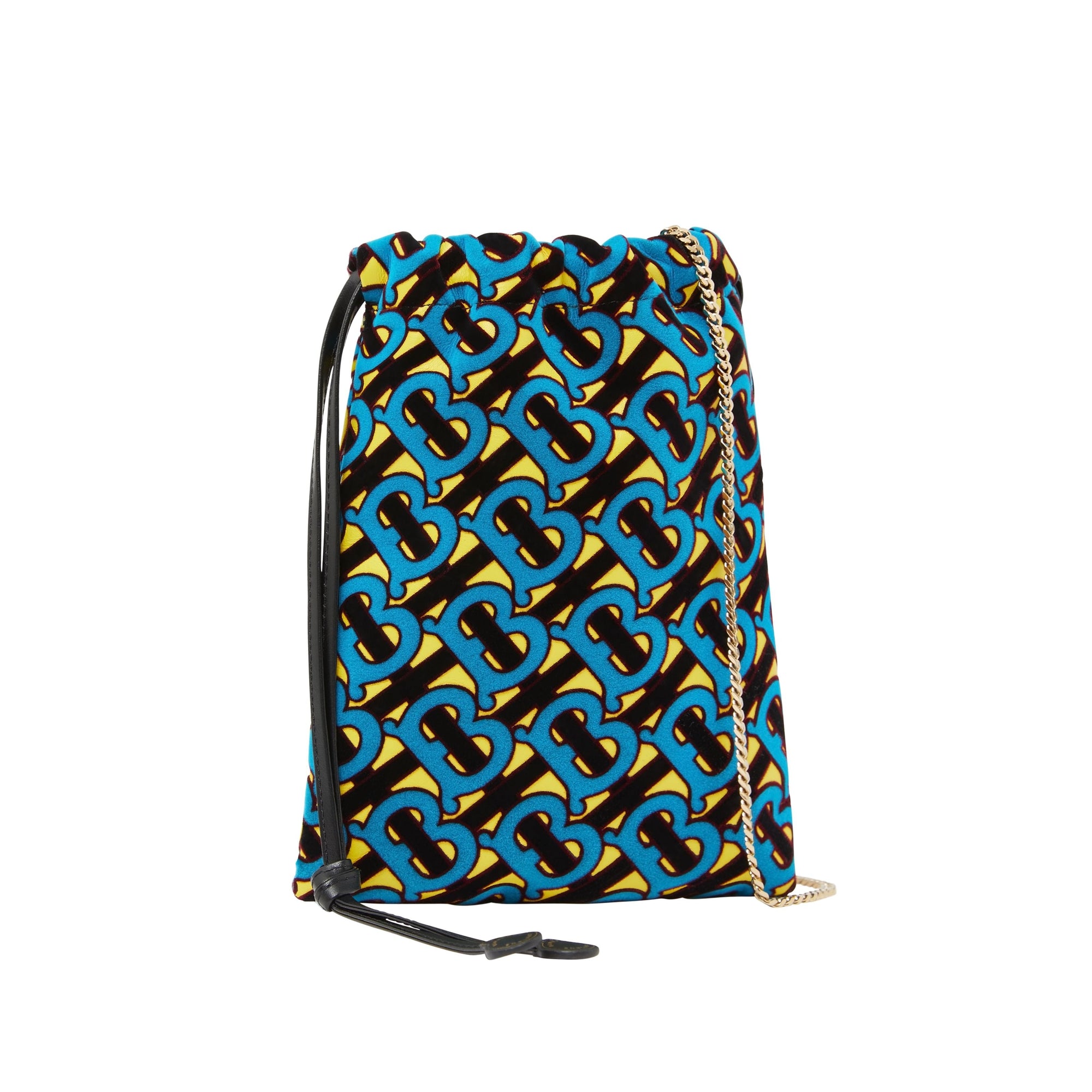 Petit sac pochon à cordon de serrage en cuir d'agneau floqué monogram - Quartz jaune