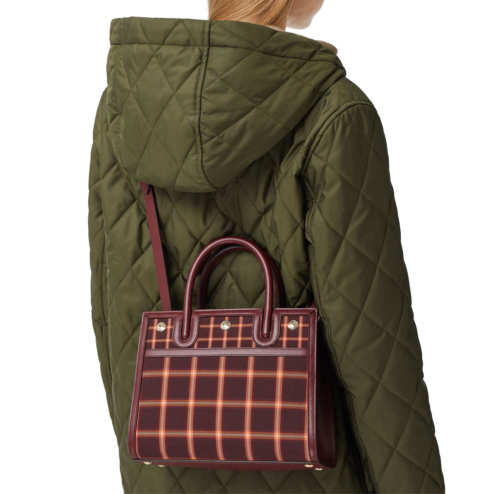 BURGUNDY Mini sac Title en coton technique tartan à double poignée