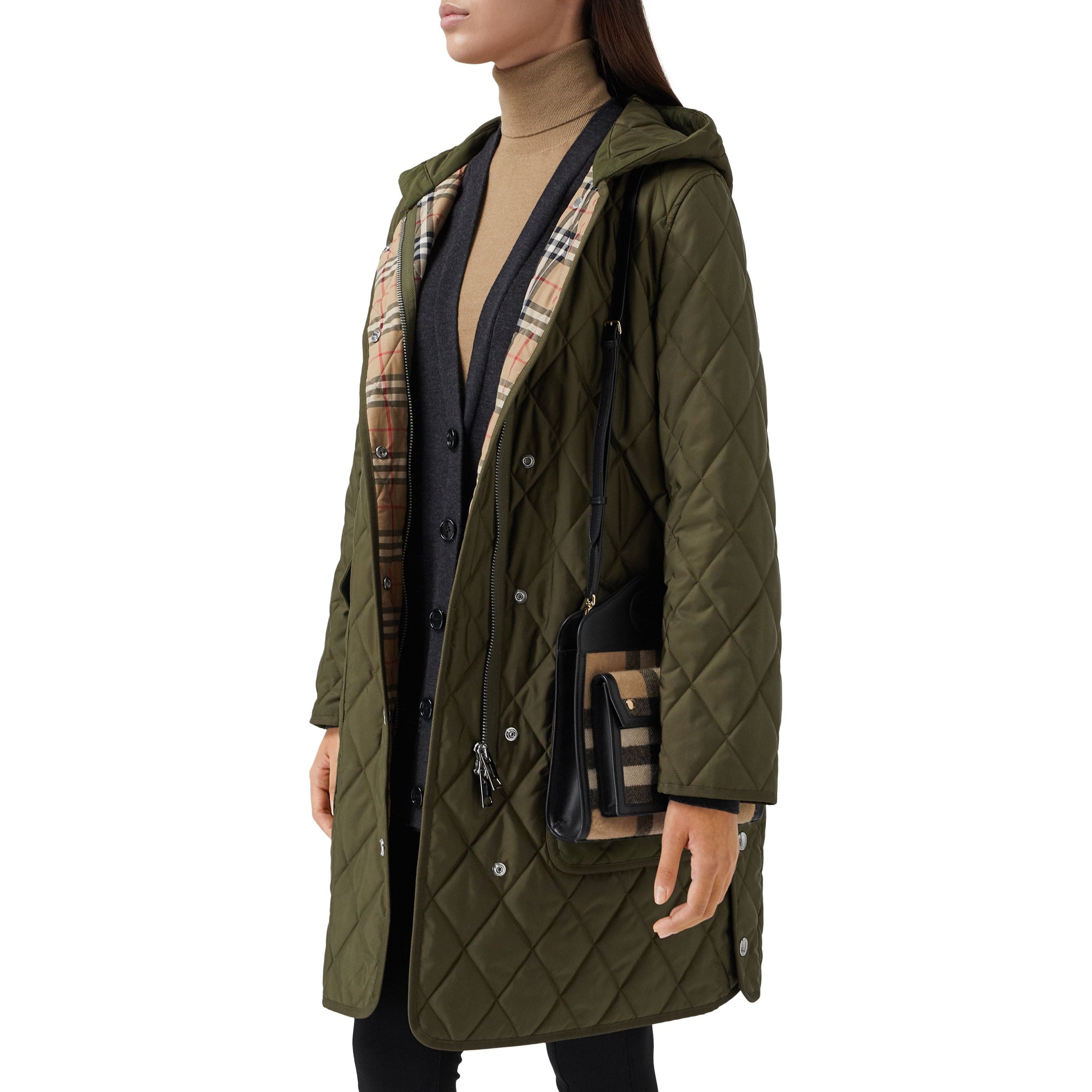 Mini sac pocket en cachemire check et cuir - Beige d'archive