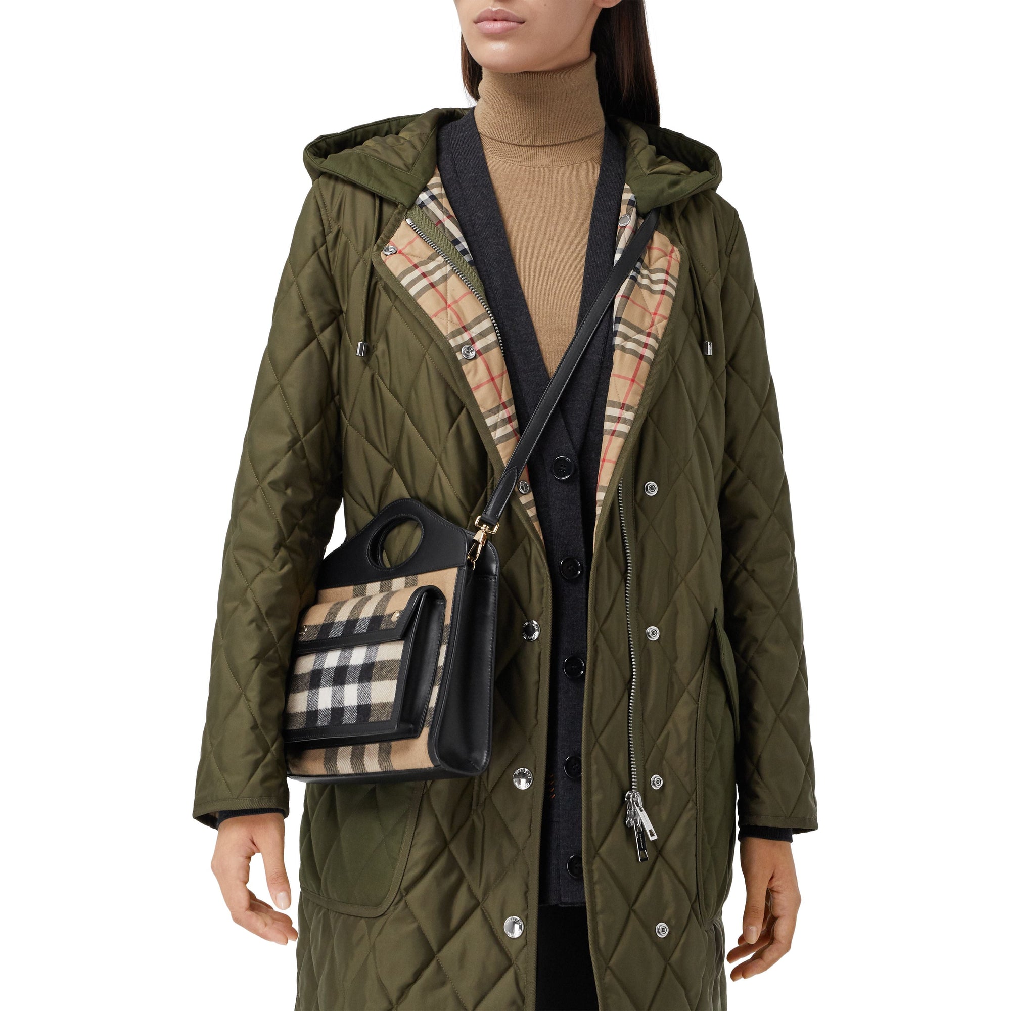 Mini sac Pocket en cachemire check et cuir - Beige d'Archive