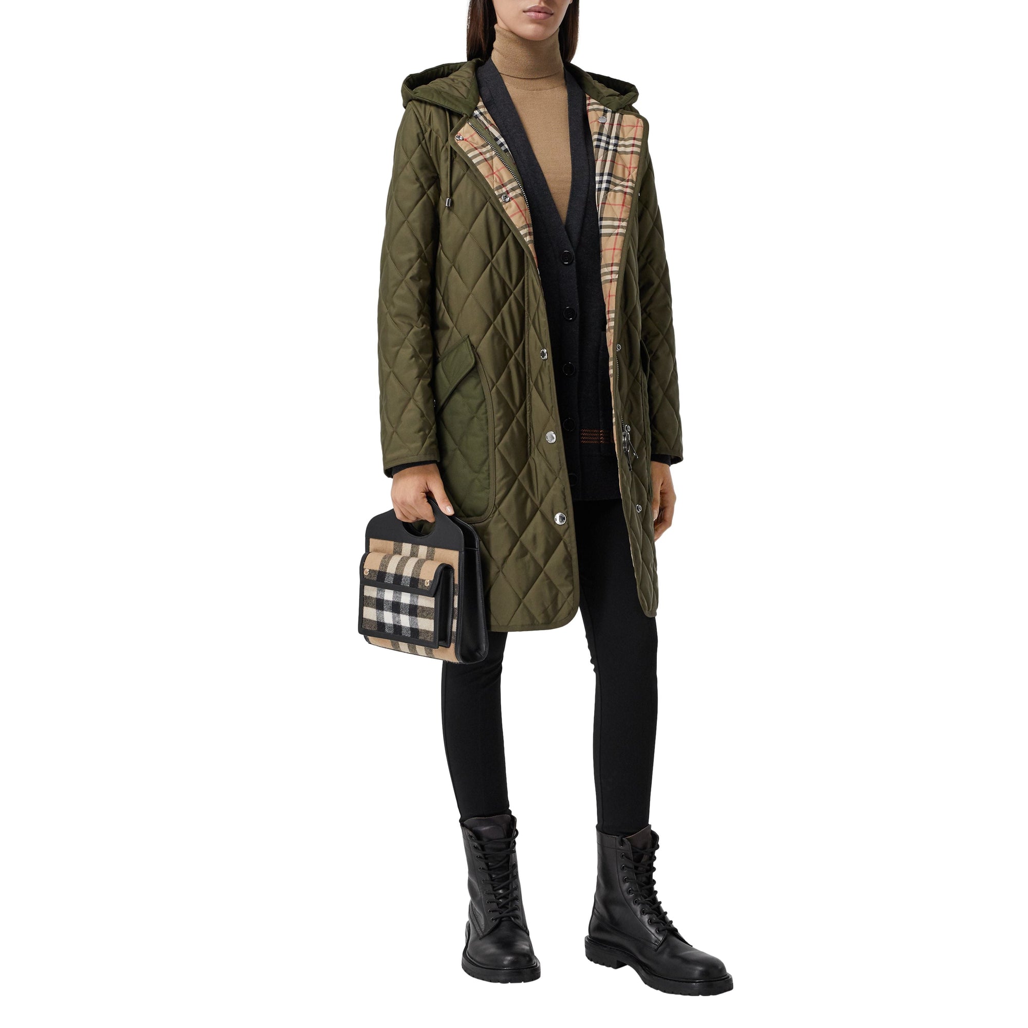 Mini sac Pocket en cachemire check et cuir - Beige d'Archive