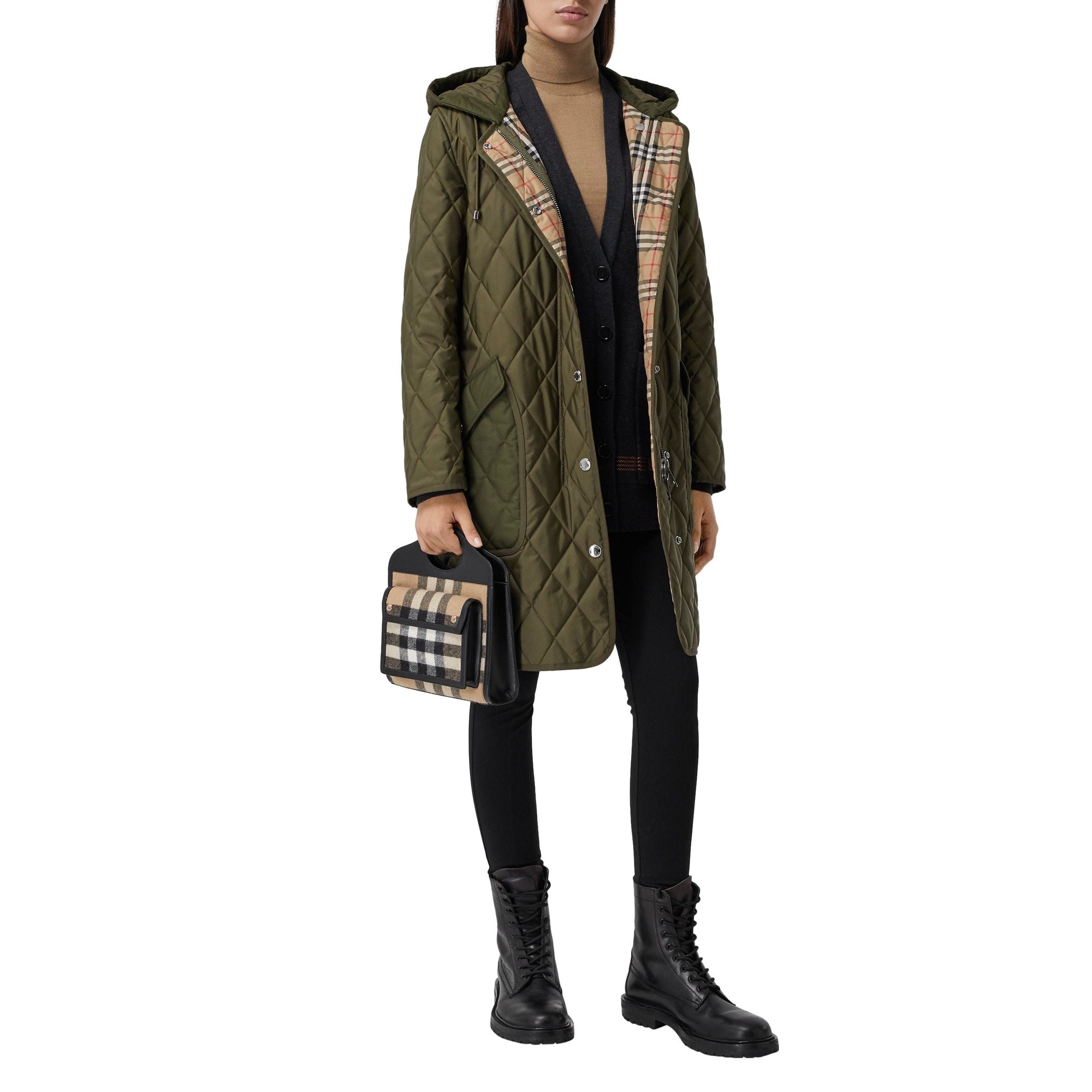 Mini sac pocket en cachemire check et cuir - Beige d'archive