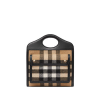 Mini sac pocket en cachemire check et cuir - Beige d'archive