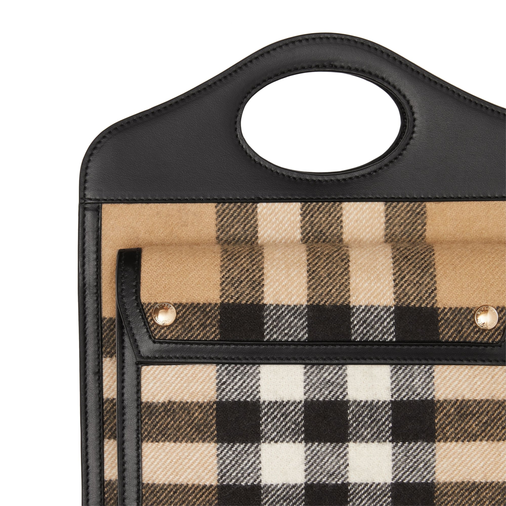 Mini sac pocket en cachemire check et cuir - Beige d'archive