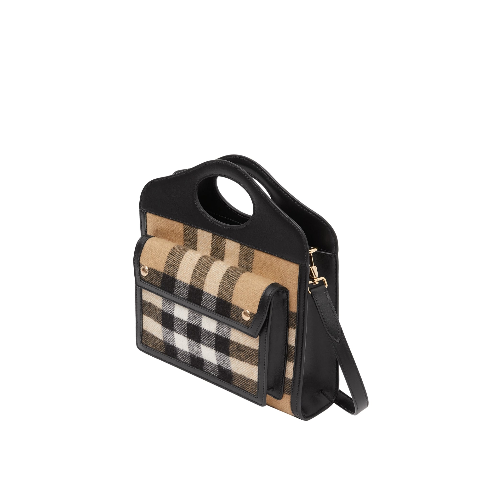Mini sac pocket en cachemire check et cuir - Beige d'archive