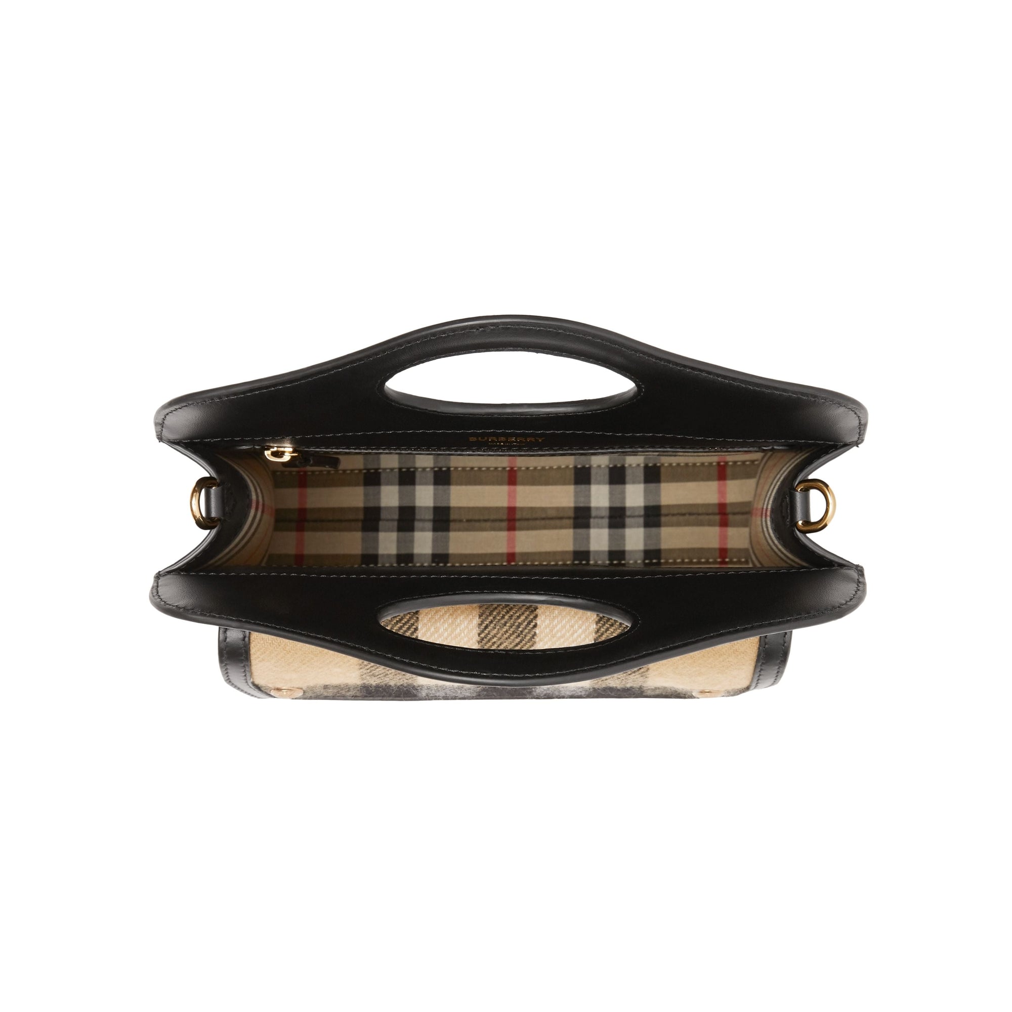Mini sac Pocket en cachemire check et cuir - Beige d'Archive