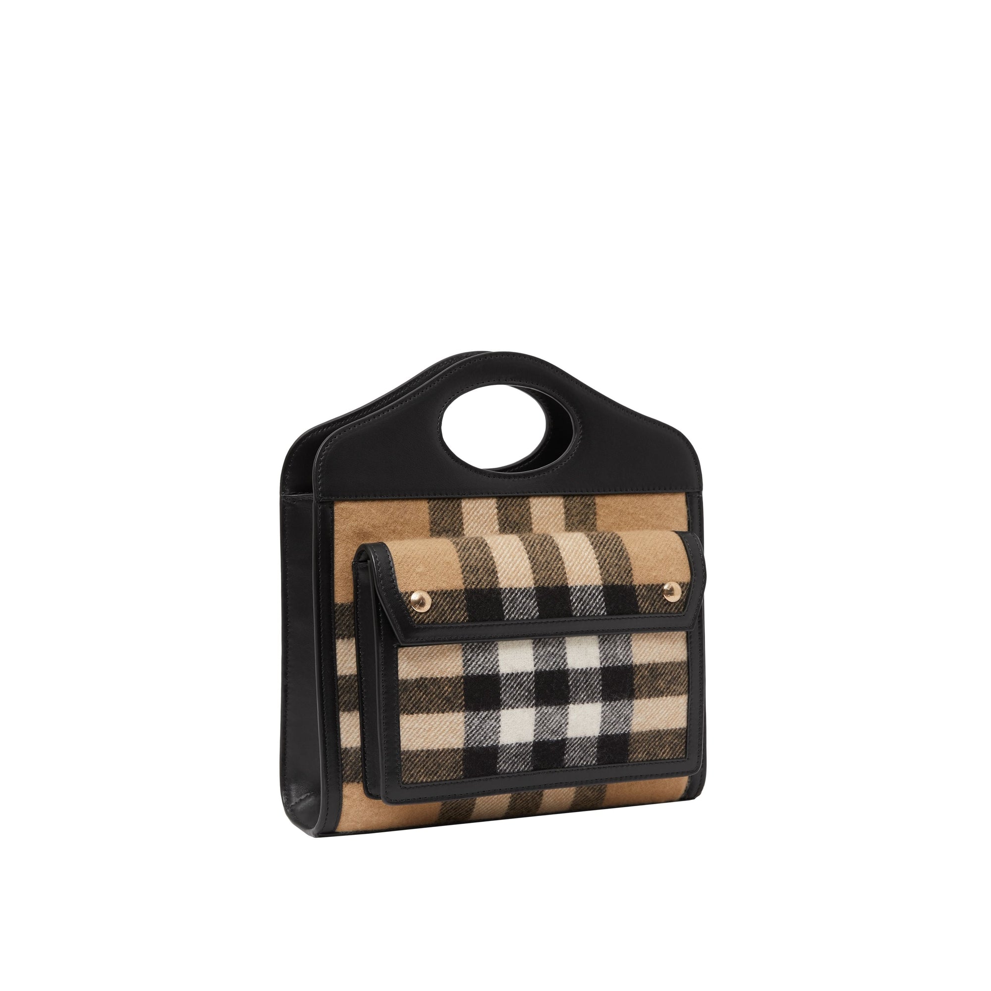 Mini sac pocket en cachemire check et cuir - Beige d'archive
