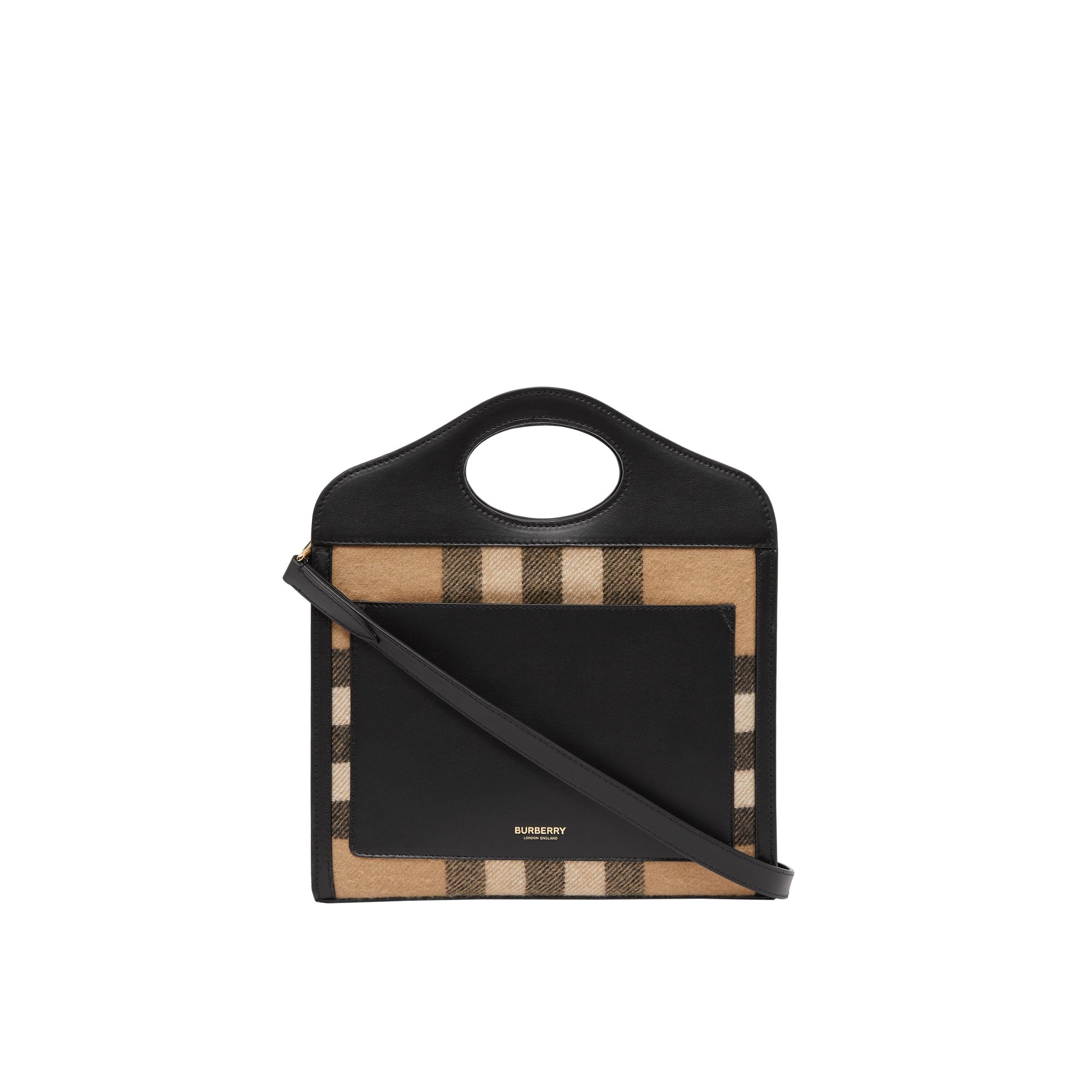 Mini sac Pocket en cachemire check et cuir - Beige d'Archive