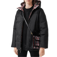 Mini sac Pocket en nylon tartan et cuir - Rouge Vif