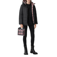 Mini sac pocket en nylon tartan et cuir - Rouge vif