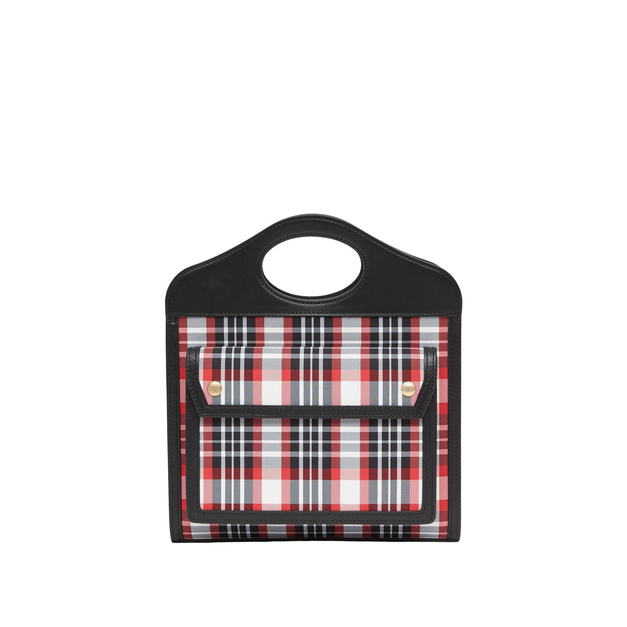 Mini sac Pocket en nylon tartan et cuir - Rouge Vif