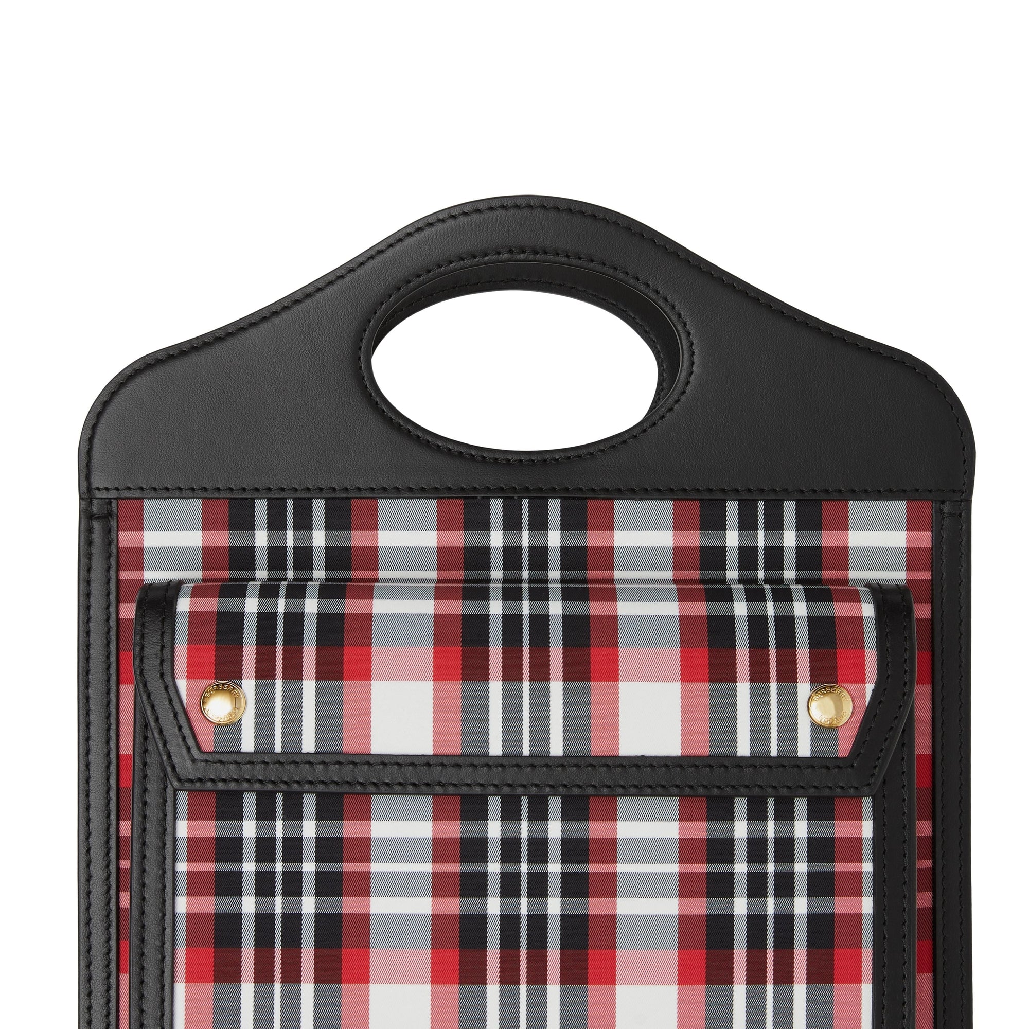 Mini sac pocket en nylon tartan et cuir - Rouge vif