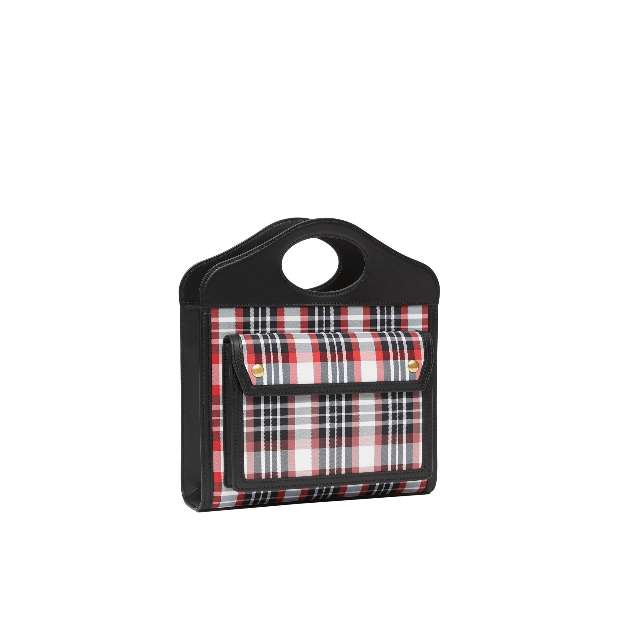 Mini sac pocket en nylon tartan et cuir - Rouge vif