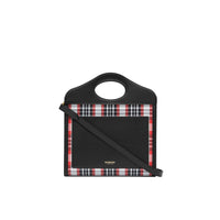 Mini sac Pocket en nylon tartan et cuir - Rouge Vif