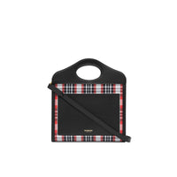 Mini sac pocket en nylon tartan et cuir - Rouge vif