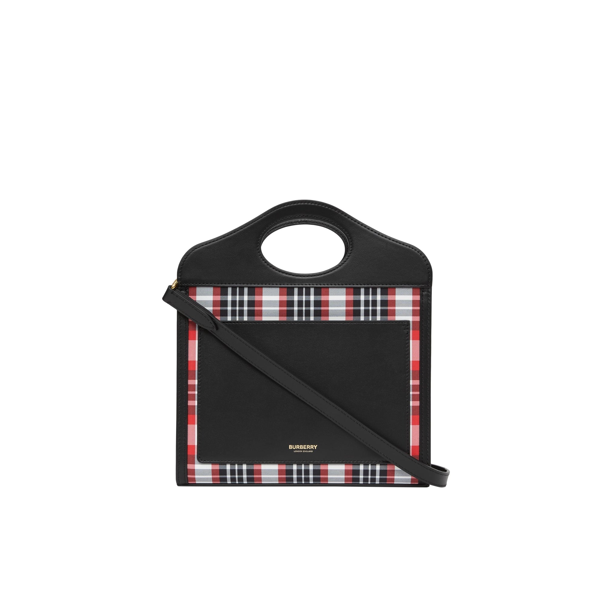 Mini sac pocket en nylon tartan et cuir - Rouge vif