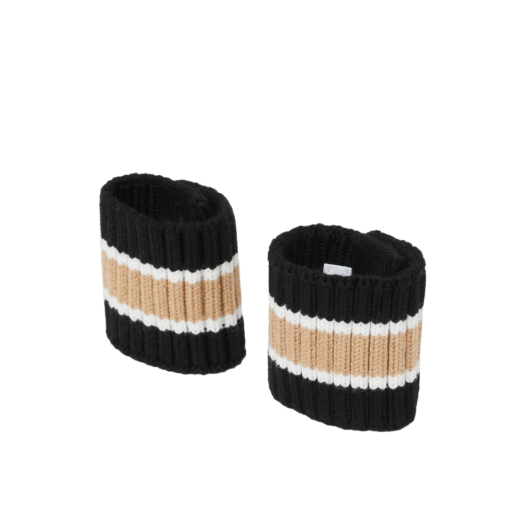 BLACK/BROWN Poignets en maille de laine technique côtelée
