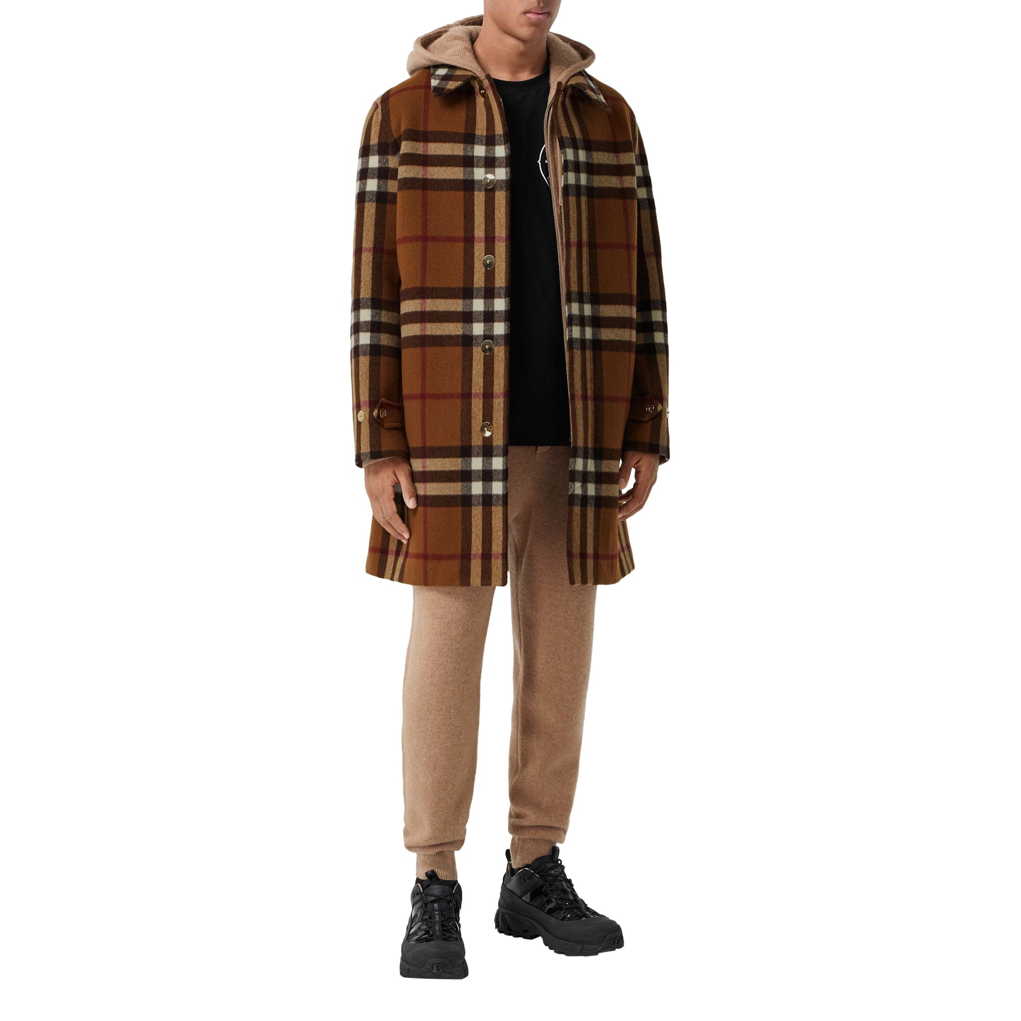 DARK BIRCH BROWN Paletot en laine check double face