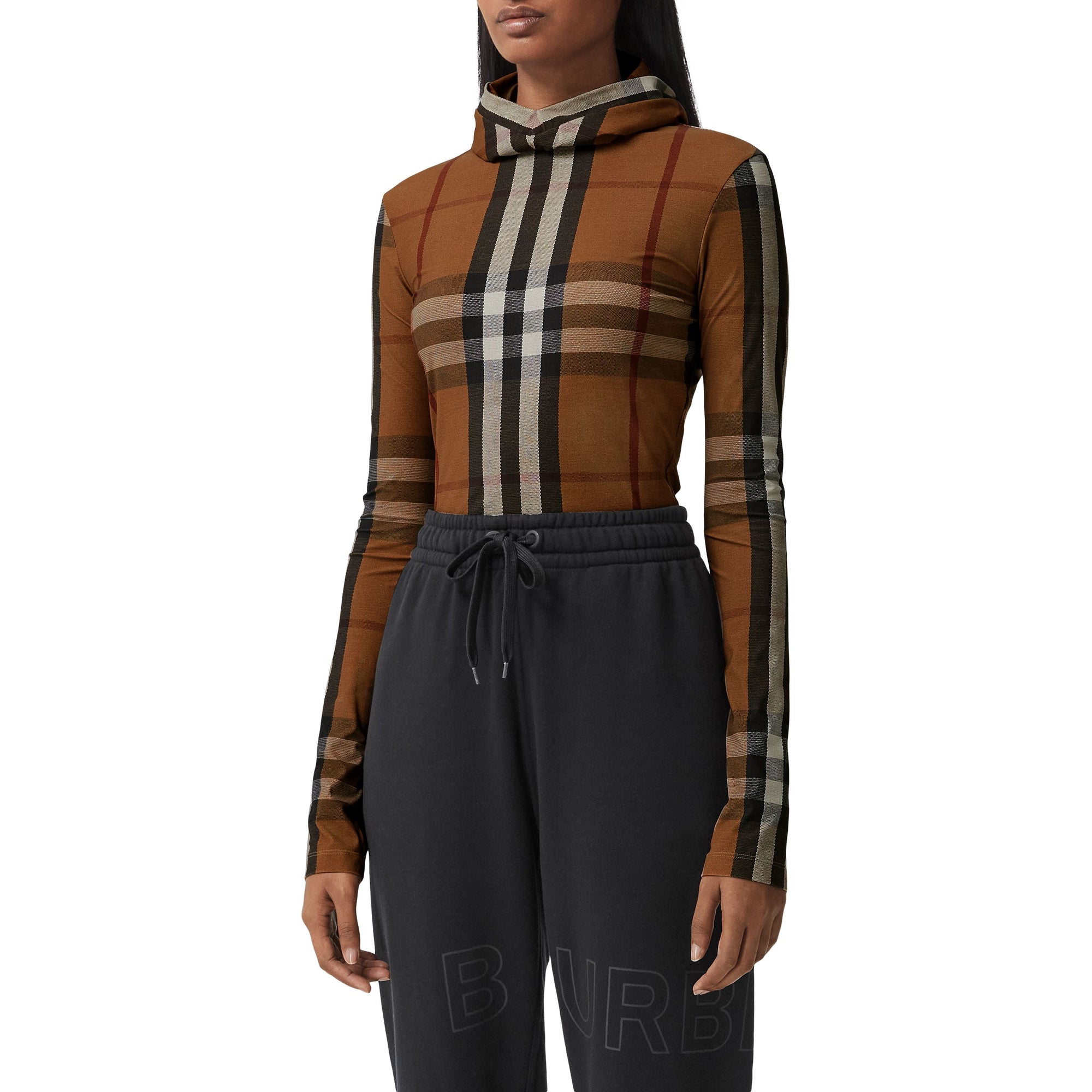 BIRCH BROWN IP PTTN Haut à capuche en jersey stretch check