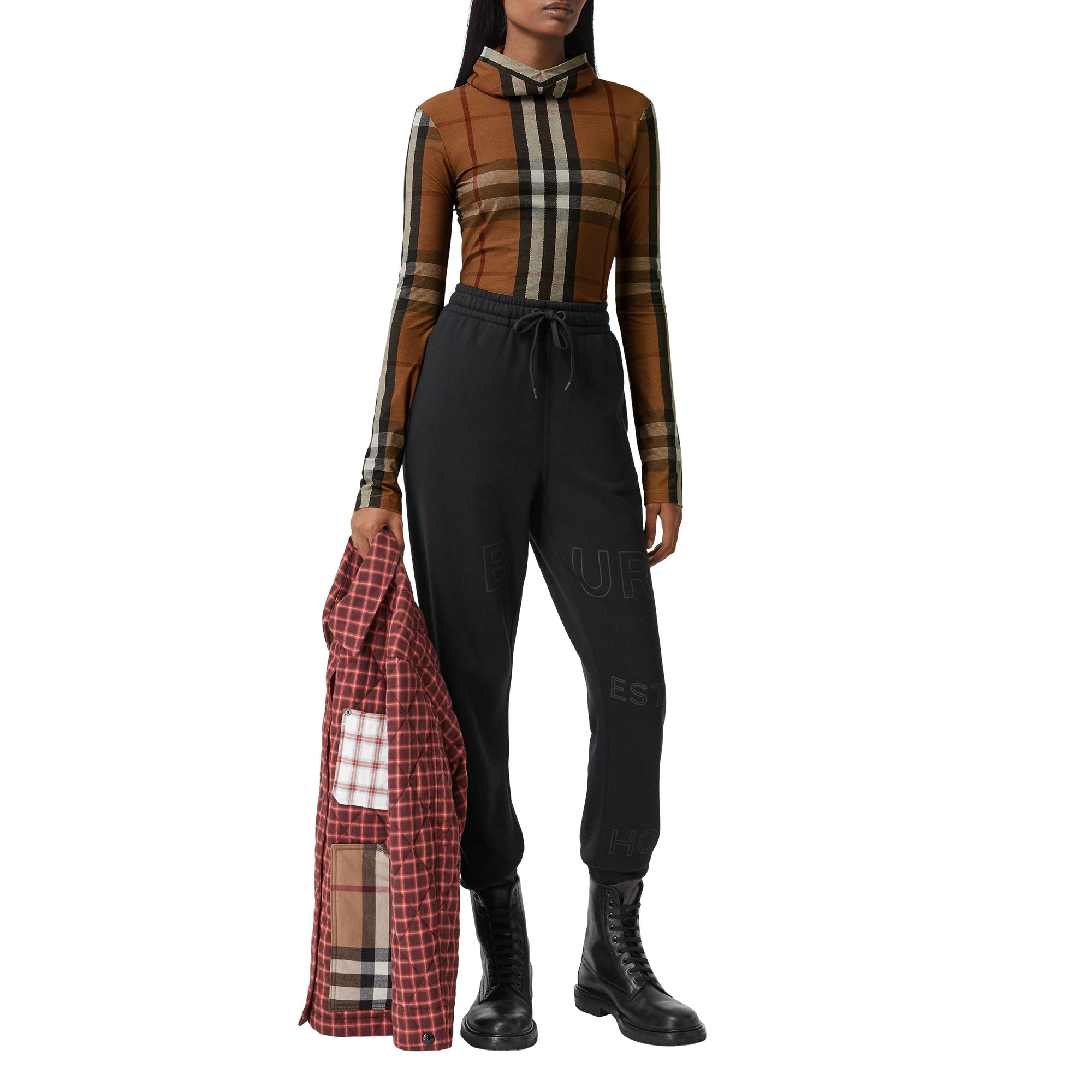 BIRCH BROWN IP PTTN Haut à capuche en jersey stretch check