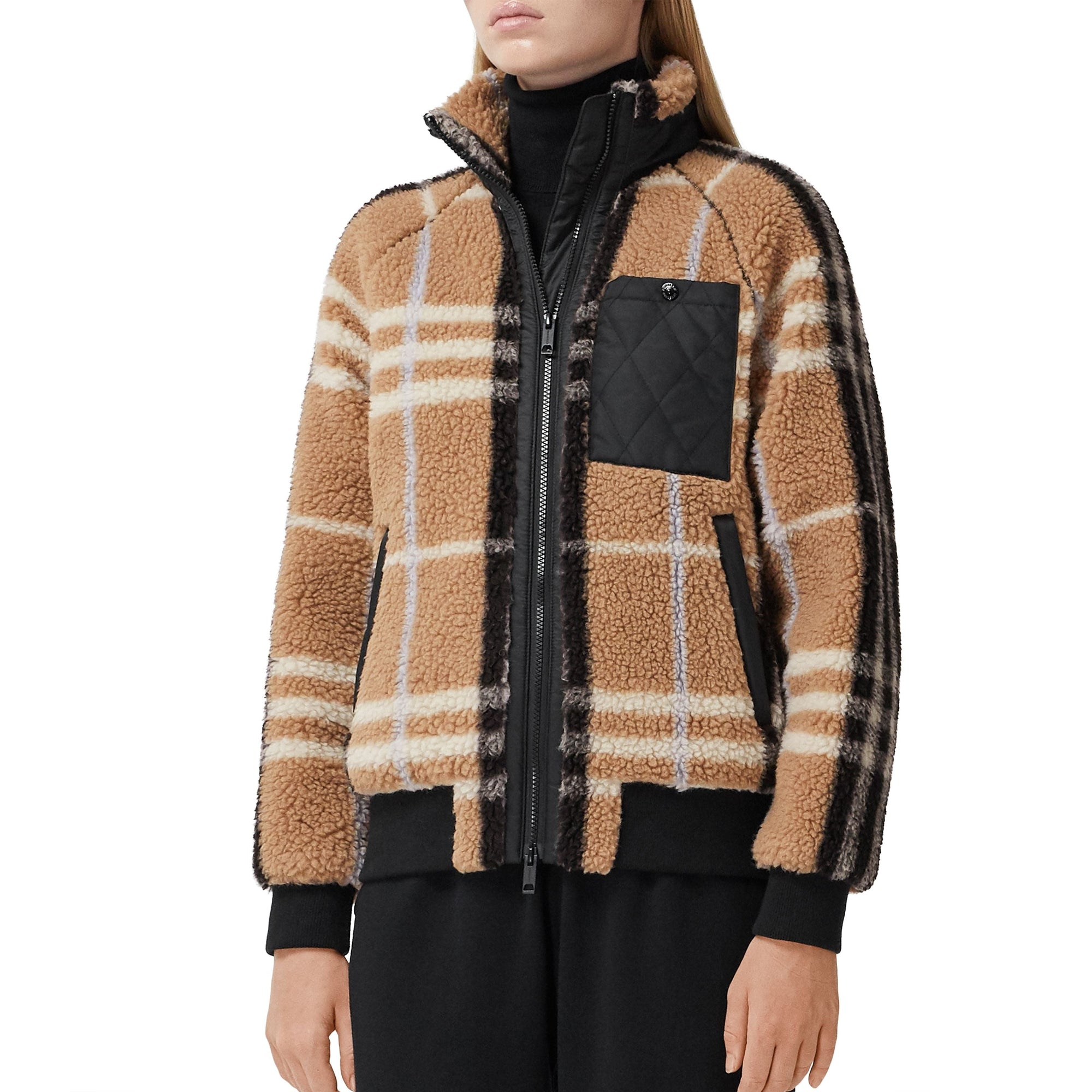 PALE BLUE IP CHECK Veste en jacquard molletonné check avec panneau matelassé