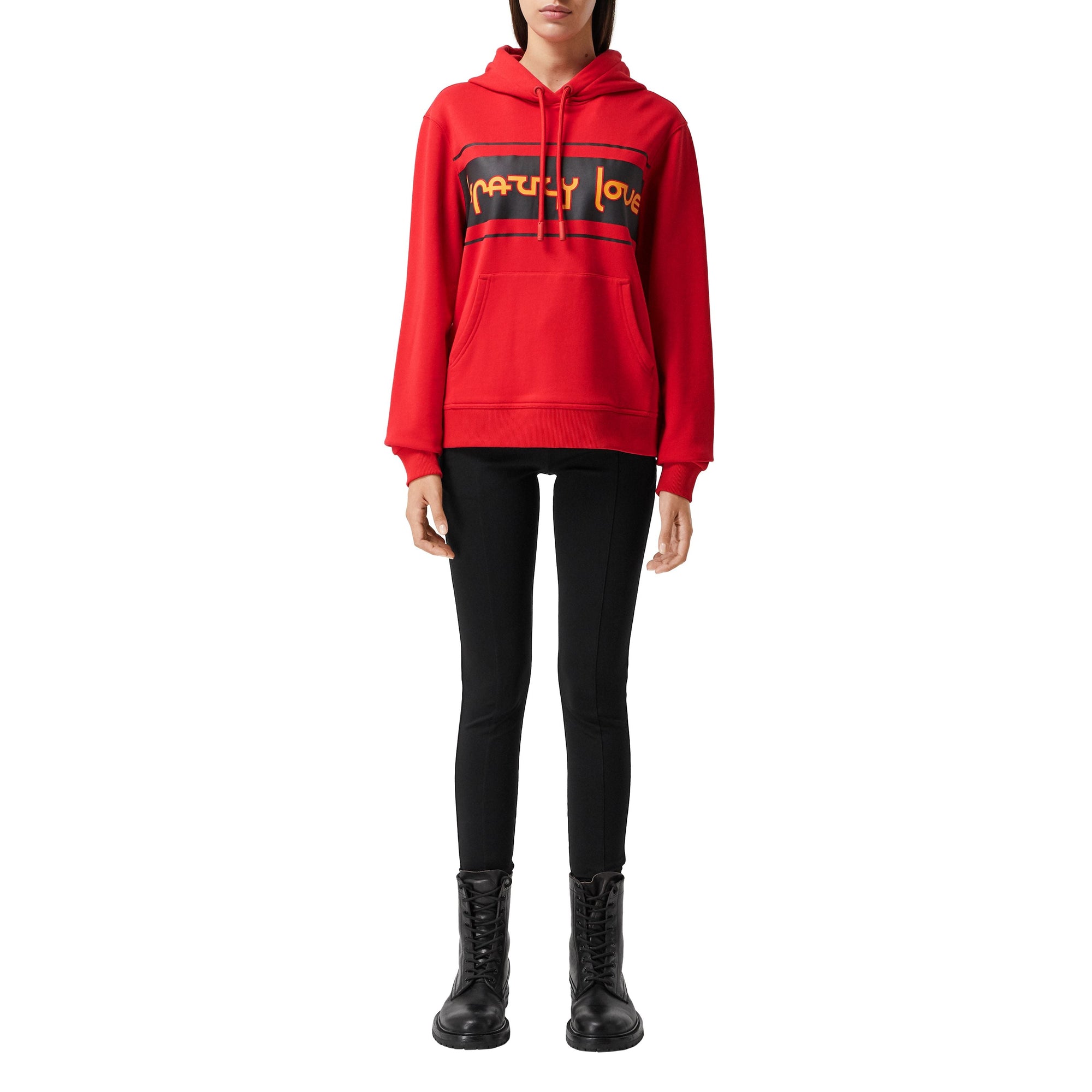BRIGHT RED Sweat-shirt à capuche oversize en coton avec slogan