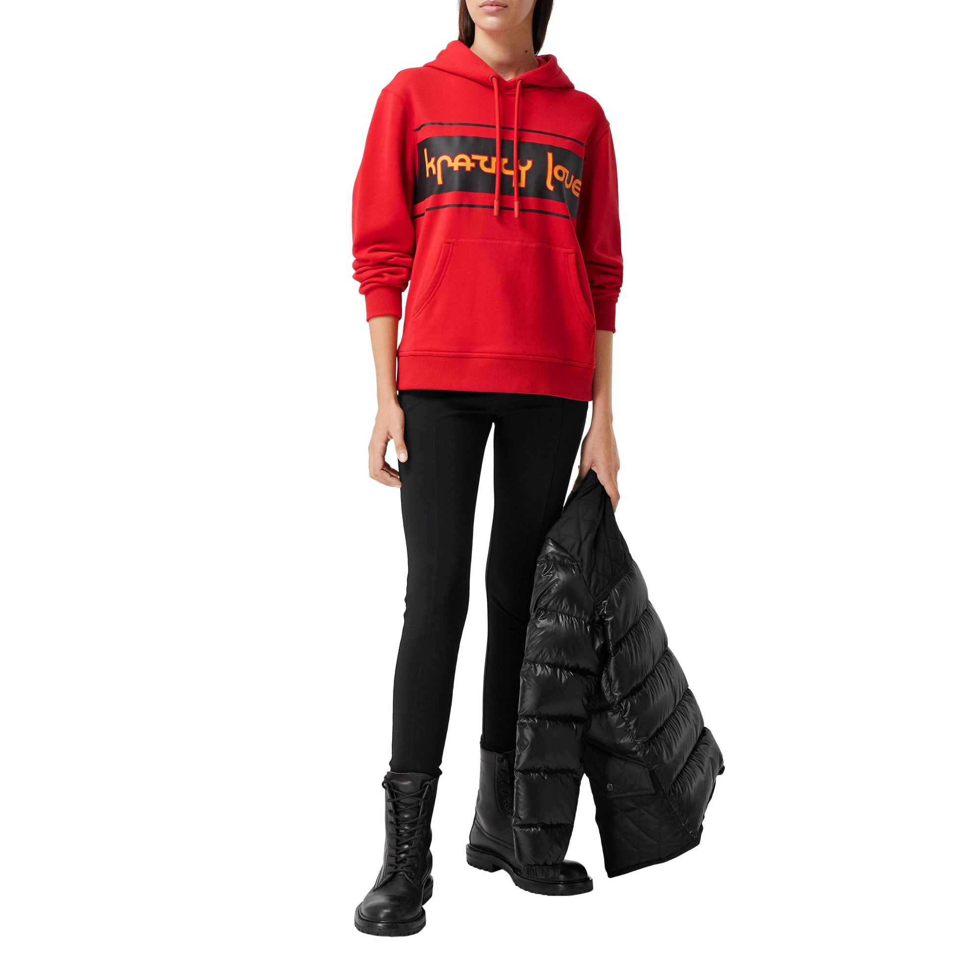 BRIGHT RED Sweat-shirt à capuche oversize en coton avec slogan
