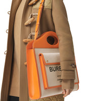 Sac pocket moyen en toile et cuir bicolore - Beige & orange