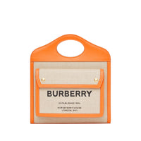Sac pocket moyen en toile et cuir bicolore - Beige & orange