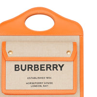 Sac pocket moyen en toile et cuir bicolore - Beige & orange