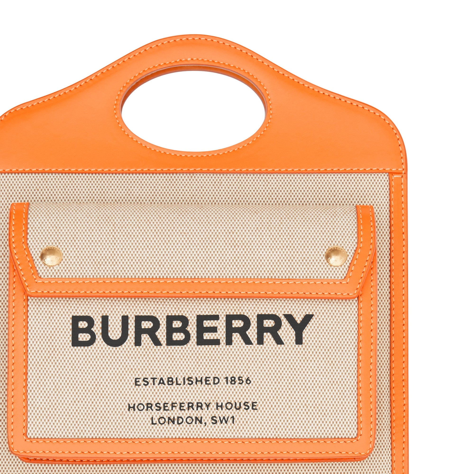Sac pocket moyen en toile et cuir bicolore - Beige & orange