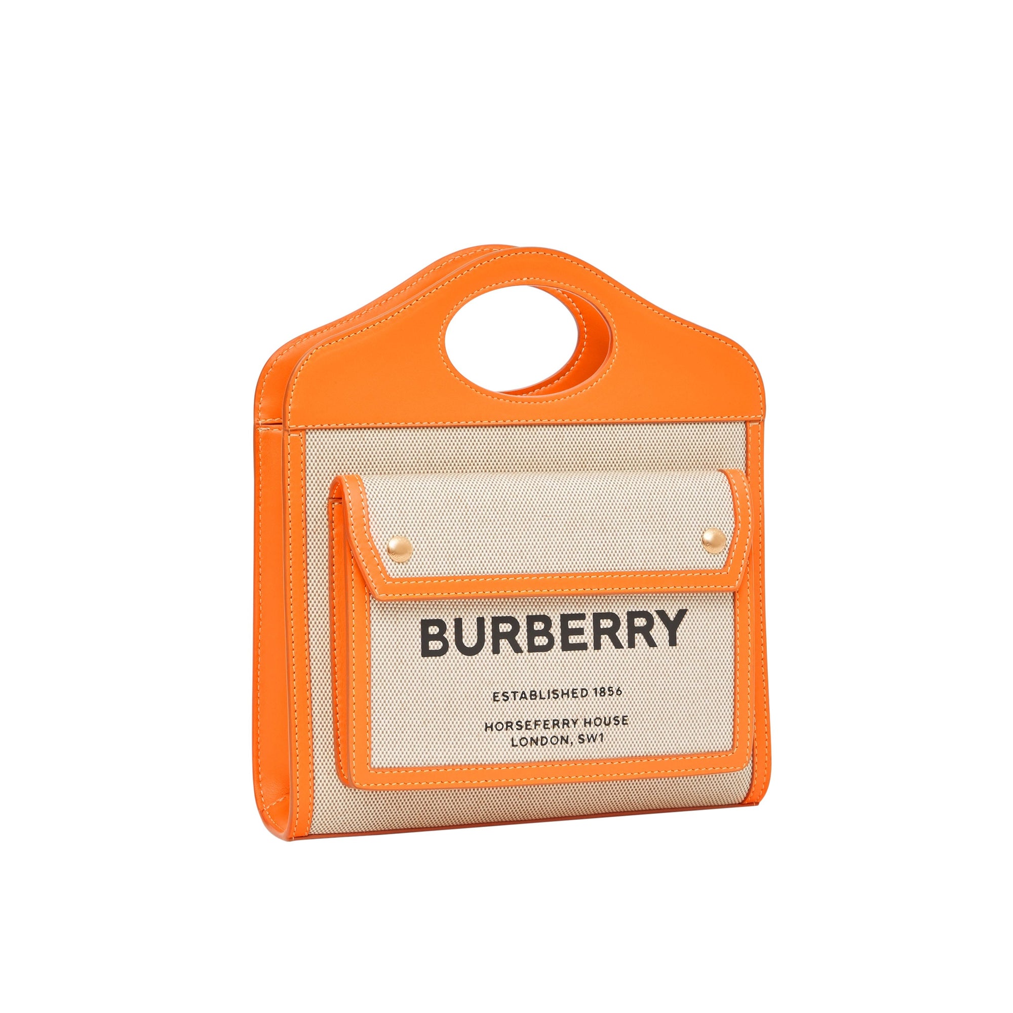 Sac pocket moyen en toile et cuir bicolore - Beige & orange