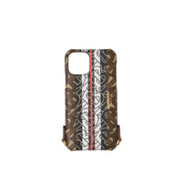 Coque pour iPhone 11 Pro rayée Monogram avec lanière - Brun Bride