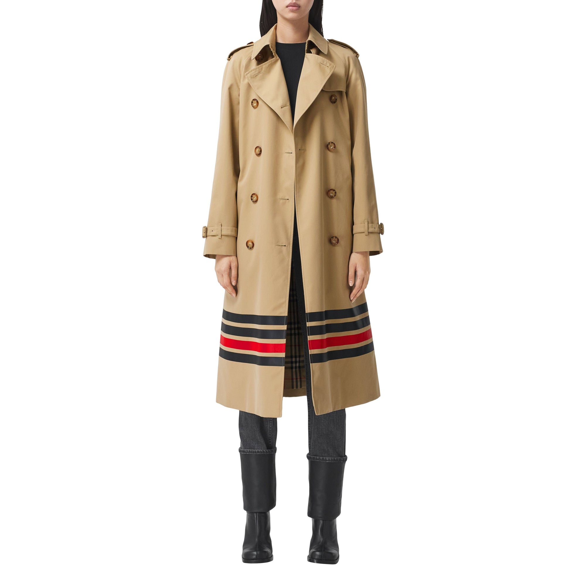 Trench-coat en gabardine de coton à rayures - Miel