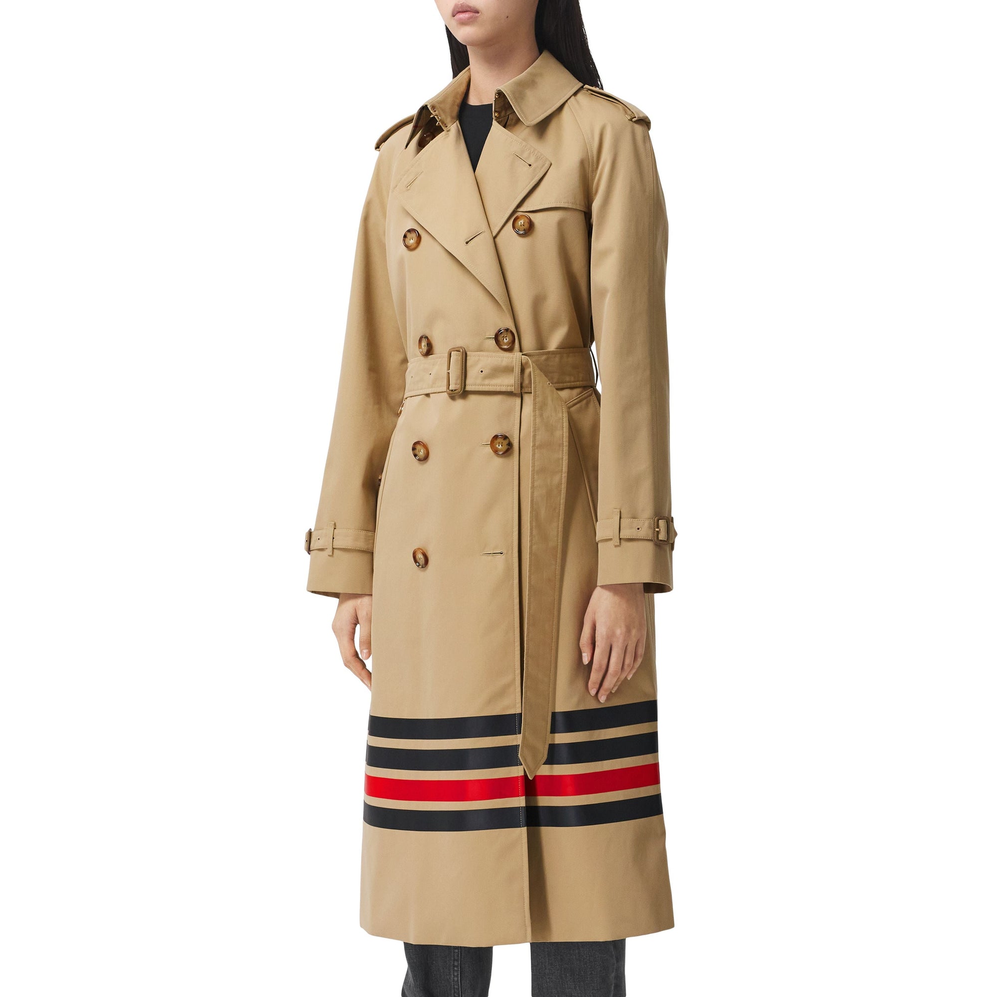 Trench-coat en gabardine de coton à rayures - Miel